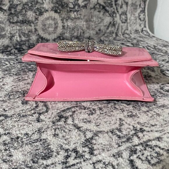 Pink Single Handle Mini Patent Handbag Rhinestone Bow - Picture 5 of 6